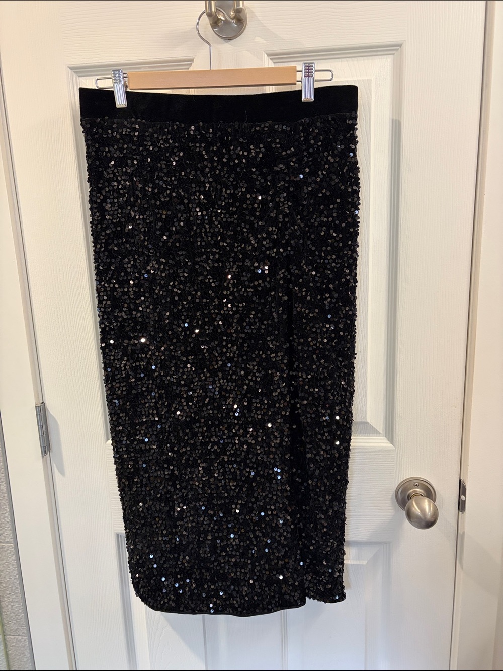 Black Sequin Midi Skirt - Evening Sparkle Pencil Skirt